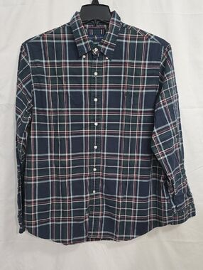 Ralph Lauren Mens XXL Plaid Button Down Shirt Green Blue Logo